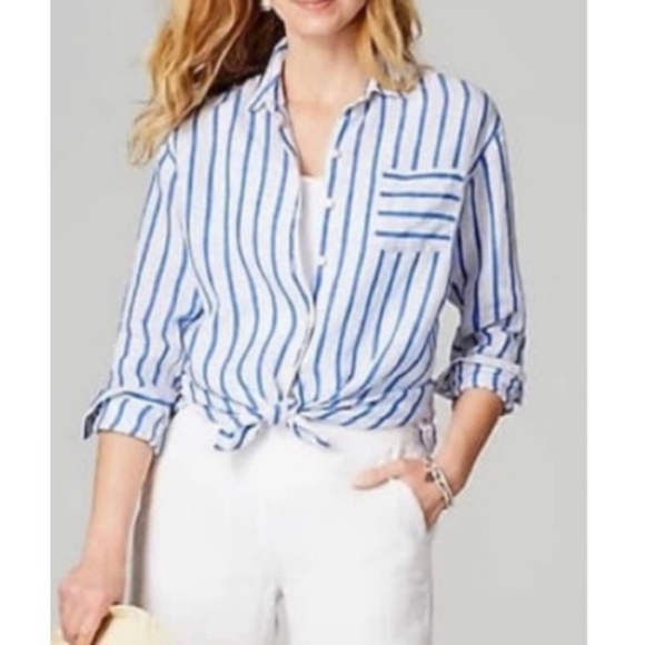 J. Jill Love Linen blue and white striped blouse, size large - Picture 11 of 11